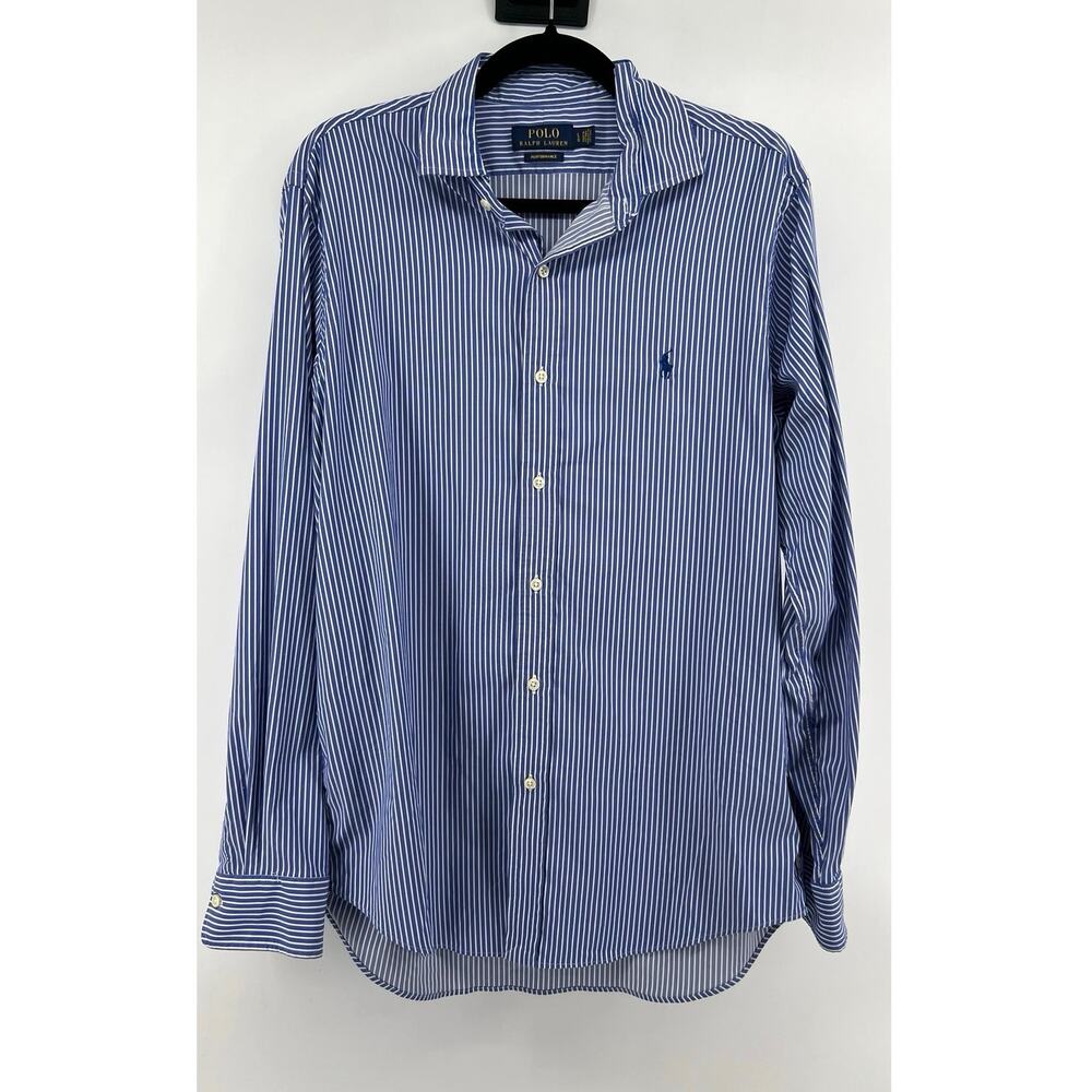 Polo Ralph Lauren Performance Men's Button Down Shirt Size L Blue White Striped